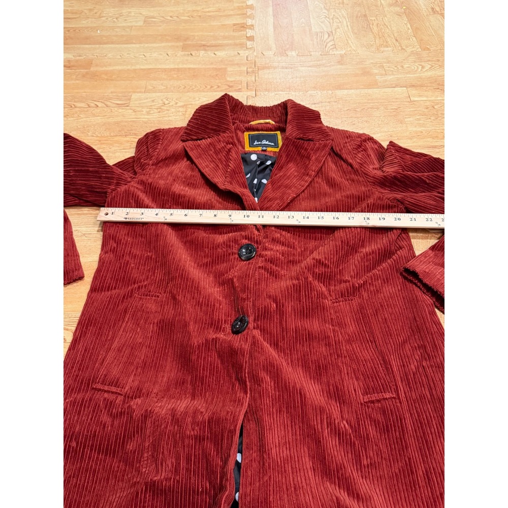 Sam Edelman Rust Red Corduroy Trench Coat Polka Dot Lining Womens Size M - Picture 4 of 8